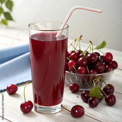 Wallpaper Mural Refreshing Cherry Juice in a Glass with Fresh Cherries Torontodigital.ca