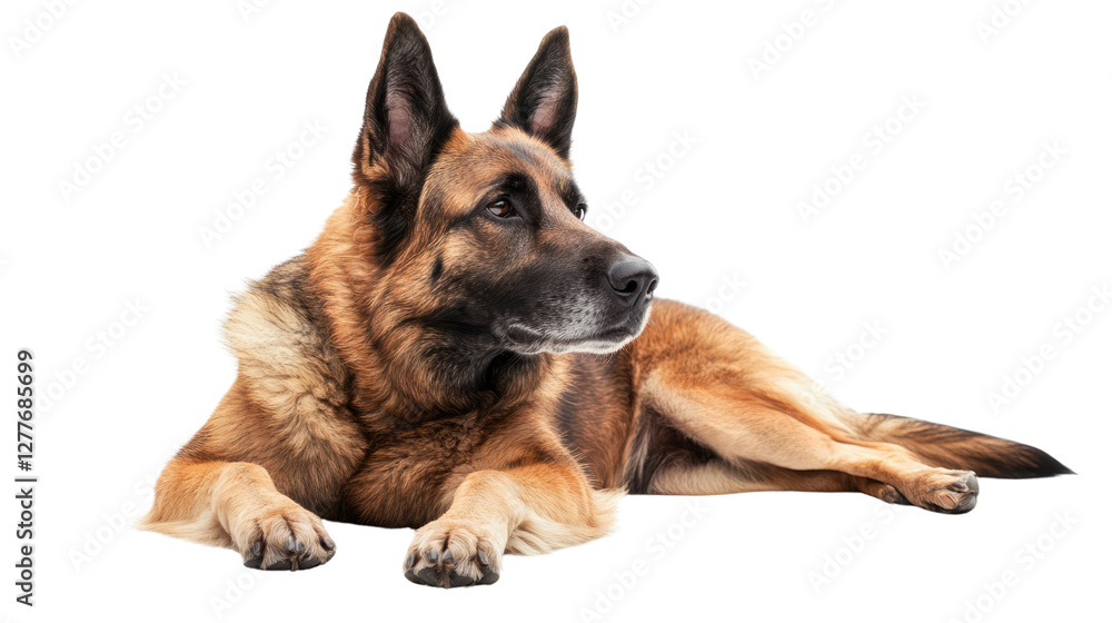 Loyal Companion: A majestic German Shepherd exudes poise and alertness while resting peacefully. Its intelligent eyes and commanding presence create an image of trust, companionship. Loyal Companion: A majestic German Shepherd exudes poise and alertness while resting peacefully. Its intelligent eyes and commanding presence create an image of trust, companionship.