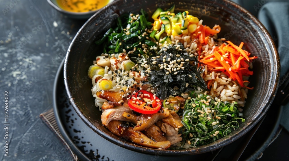 A fragrant plate of Japanese fried rice (Chahan), with soy-based seasoning and vegetables, A fragrant plate of Japanese fried rice (Chahan), with soy-based seasoning and vegetables,