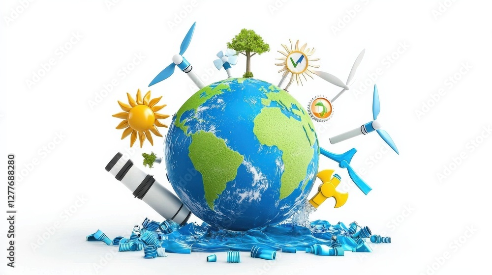 Creative Illustration of Eco-Friendly Energy Solutions Creative Illustration of Eco-Friendly Energy Solutions