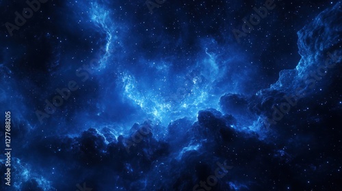 Wallpaper Mural A stunning cosmic view depicting a vibrant blue nebula, filled with stars and interstellar clouds, evoking the mystery of outer space and the universe. Torontodigital.ca