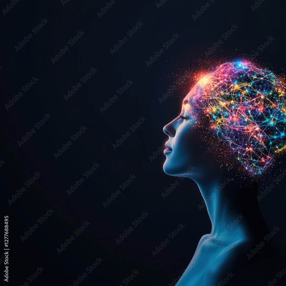 Obraz premium Creative Mind with Colorful Neural Network Visualization