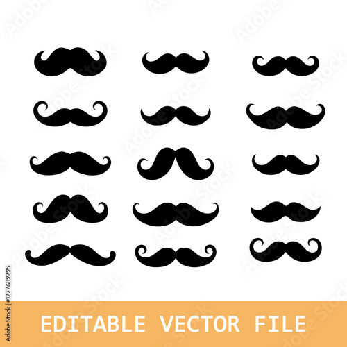Mustache icon collection. Set of black man mustache icons