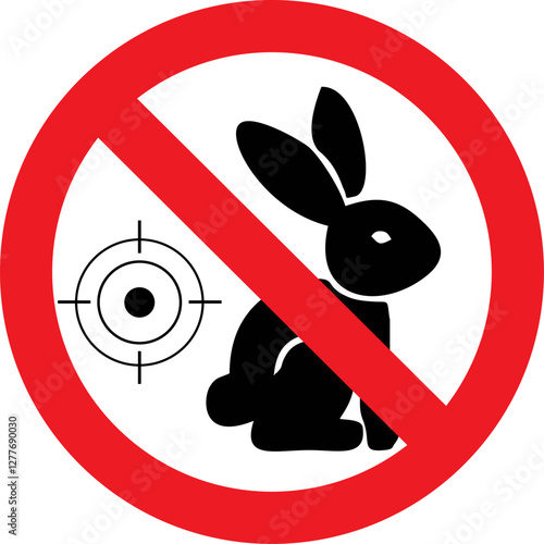 prohibition sign, a black rabbit next to a target, hunting animals is not allowed in this area.