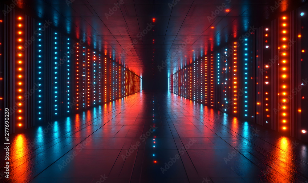 Fototapeta premium A Futuristic Corridor Illuminated by Vibrant Neon Lights