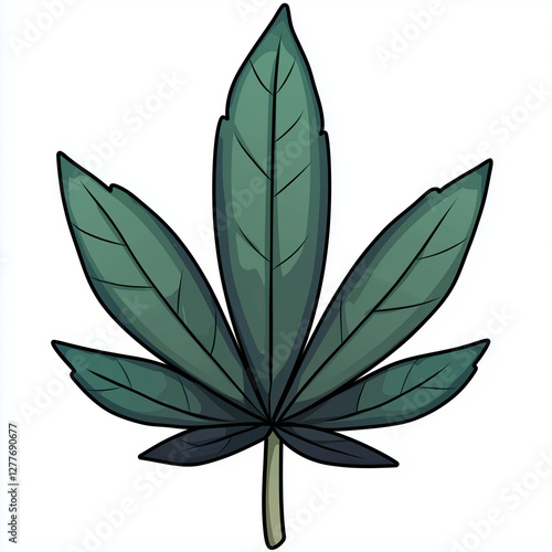 Dark Green Cartoon-Style Cannabis Leaf with Bold Outlines