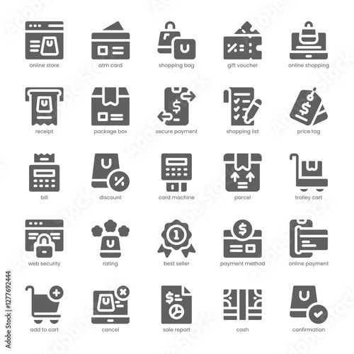 Shopping Checkout Icon pack for your website, mobile, presentation, and logo design. Shopping Checkout Icon solid design. Vector graphics illustration and editable stroke.