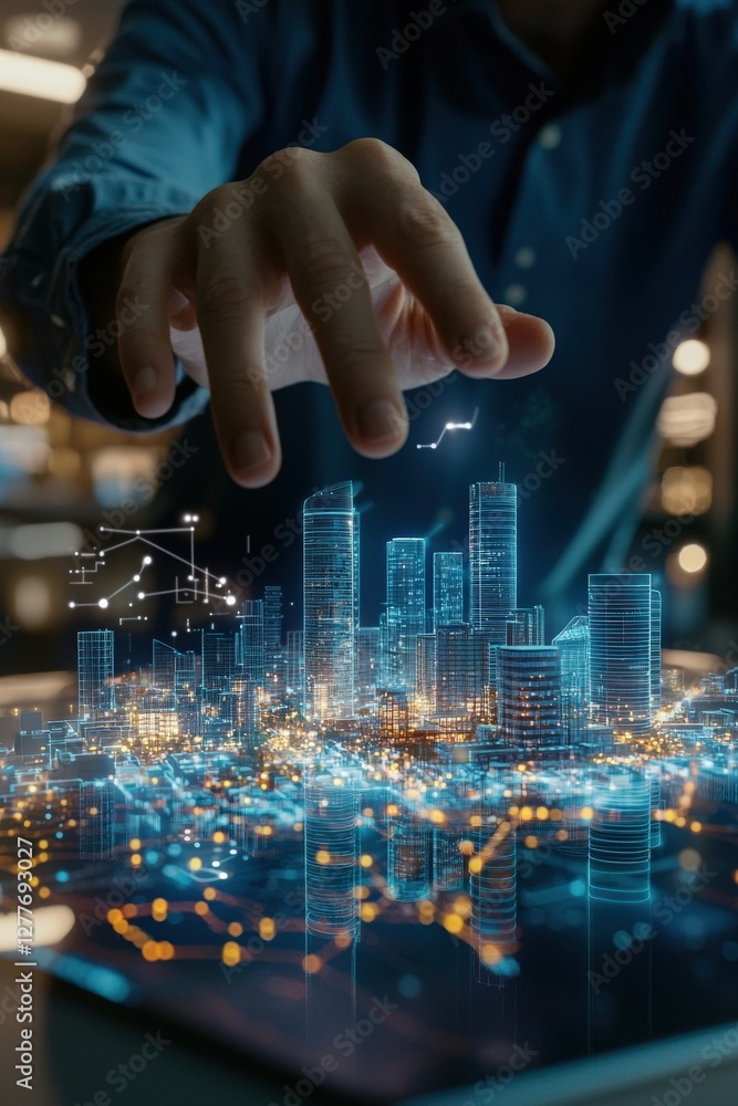 Obraz premium Digital City Model with 3D Visualization and Data Analysis