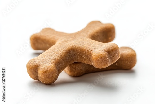 Dog Bone Treats on White Background - Delicious dog bone shaped treats, perfect for rewarding good behavior. These crunchy snacks symbolize love, care, training, fun photo