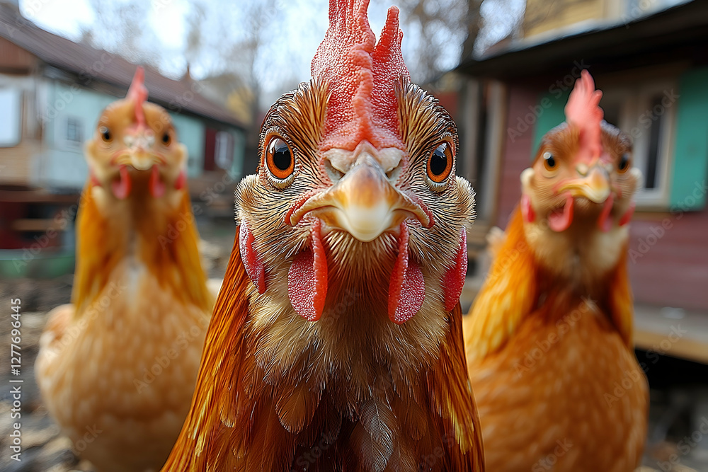 Naklejka premium Captivating Close-Up of Chickens Showcasing Their Unique Features