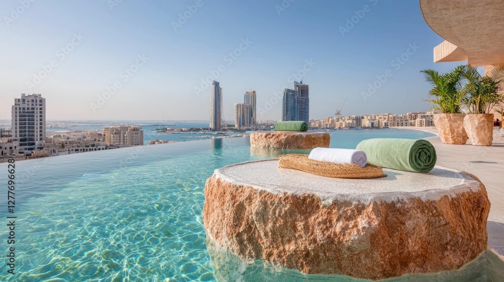 Obraz premium Luxury Penthouse Infinity Pool Dubai Skyline View