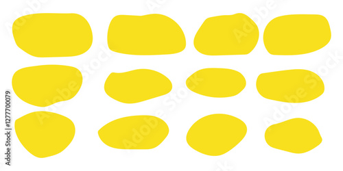 Organic Abstract Rectangle Shapes, Asymmetric Frame Boxes, Irregular Color Drop Set, Yellow Liquid Line Banner Set