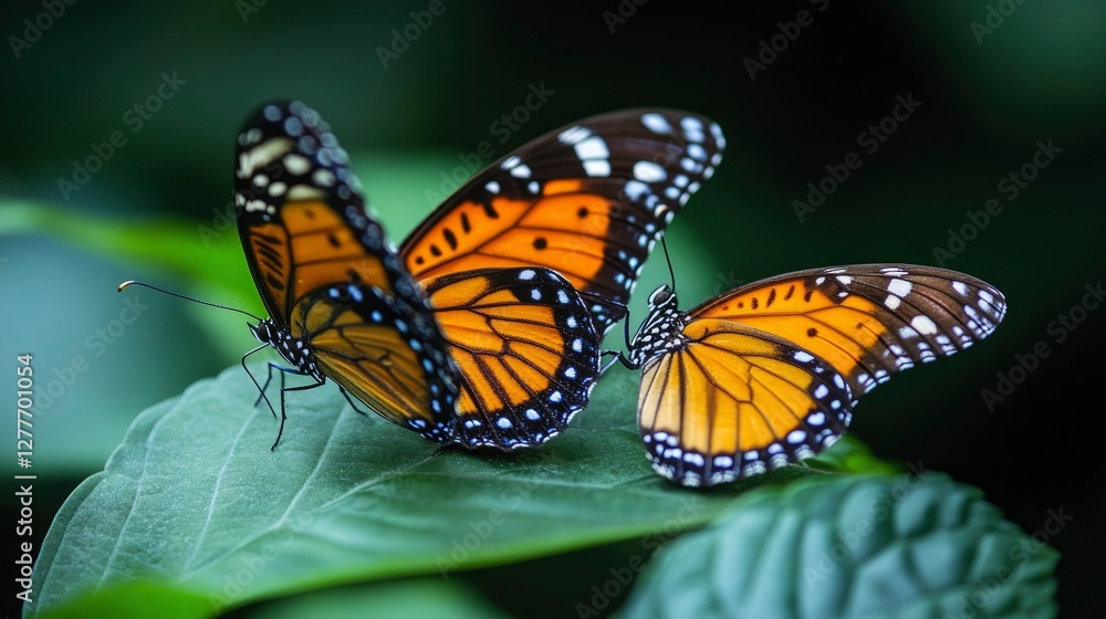 Two Monarch Butterflies Mating on a Leaf Two Monarch Butterflies Mating on a Leaf
