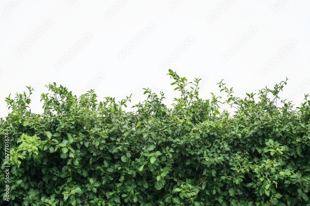Lush Green Hedge Against White Sky - Dense green hedge isolated on a bright white background. Perfect for adding natural elements to your designs Lush Green Hedge Against White Sky - Dense green hedge isolated on a bright white background. Perfect for adding natural elements to your designs