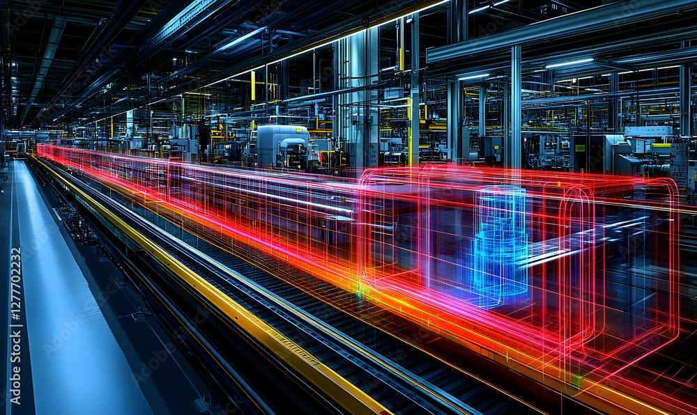Dynamic Industrial Scene with Futuristic Train Motion Effects Dynamic Industrial Scene with Futuristic Train Motion Effects