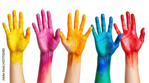 Colorful Hands Raised in Unity and Diversity