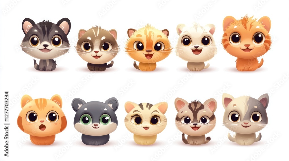 Cute cartoon animals, various expressions and colors. Cute cartoon animals, various expressions and colors.