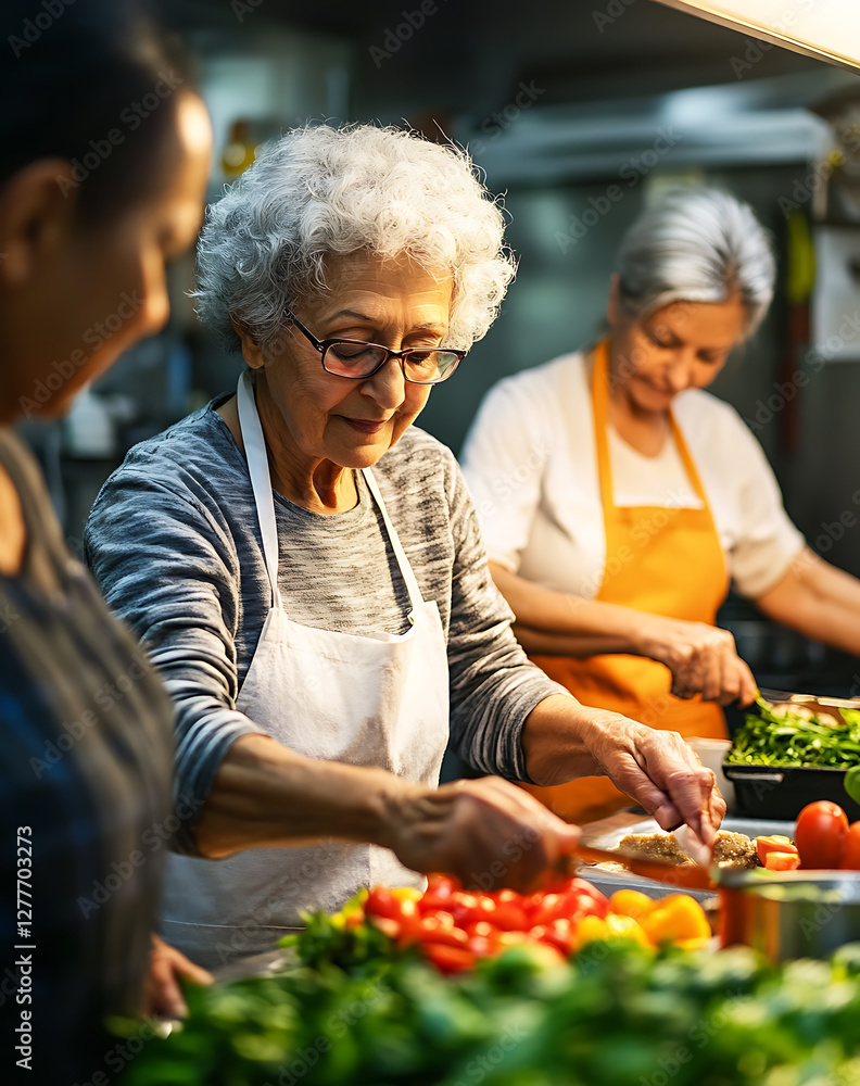 Seniors preparing a balanced meal, understanding healthy aging secrets in nutrition, supported by a health network, enhancing body detoxification processes through natural foods. Seniors preparing a balanced meal, understanding healthy aging secrets in nutrition, supported by a health network, enhancing body detoxification processes through natural foods.