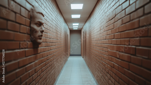 Brick Wall Corridor with Fa...