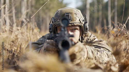 Focused Soldier in Tactical...