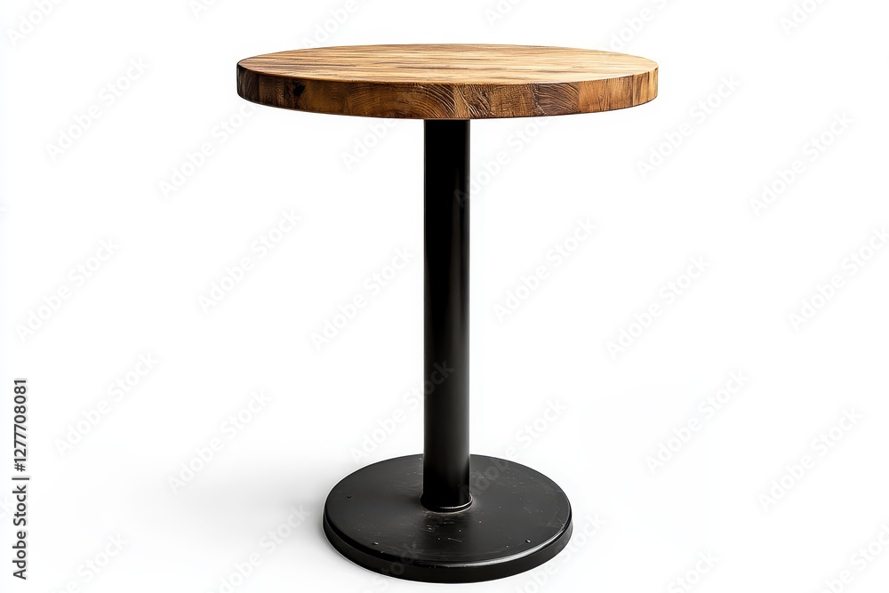 Rustic Wood and Metal Bistro Table - A charming bistro table features a rustic wood top and a sleek black metal base. Perfect for small spaces Rustic Wood and Metal Bistro Table - A charming bistro table features a rustic wood top and a sleek black metal base. Perfect for small spaces
