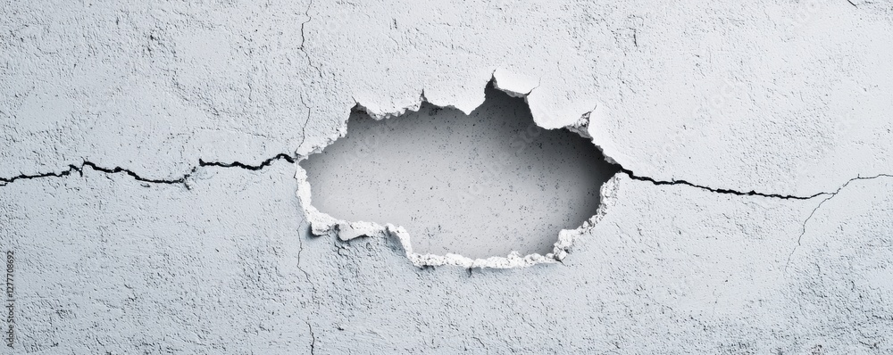 Obraz premium Cracked Wall Surface with Missing Plaster Exposing Underlying Material in a Textured Background