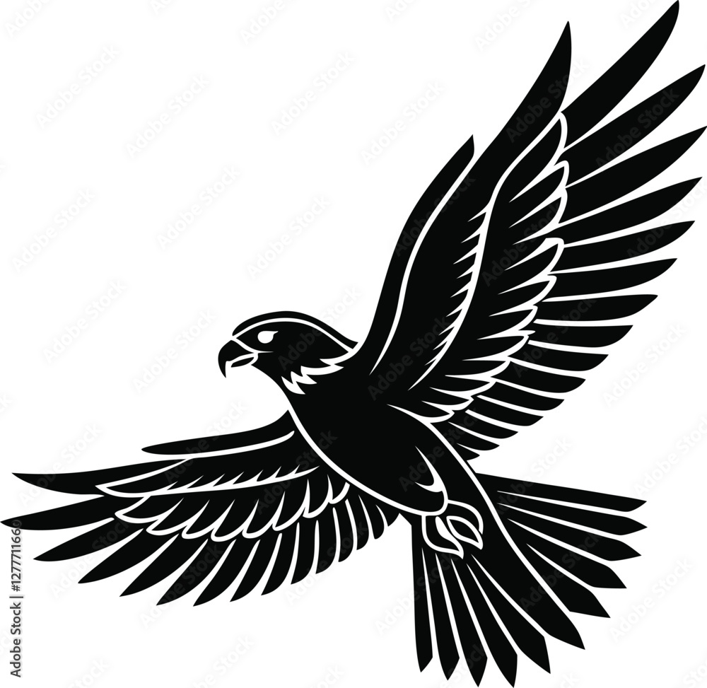 Obraz premium Hawk in Majestic Flight Vector Silhouette with Powerful Wing Span