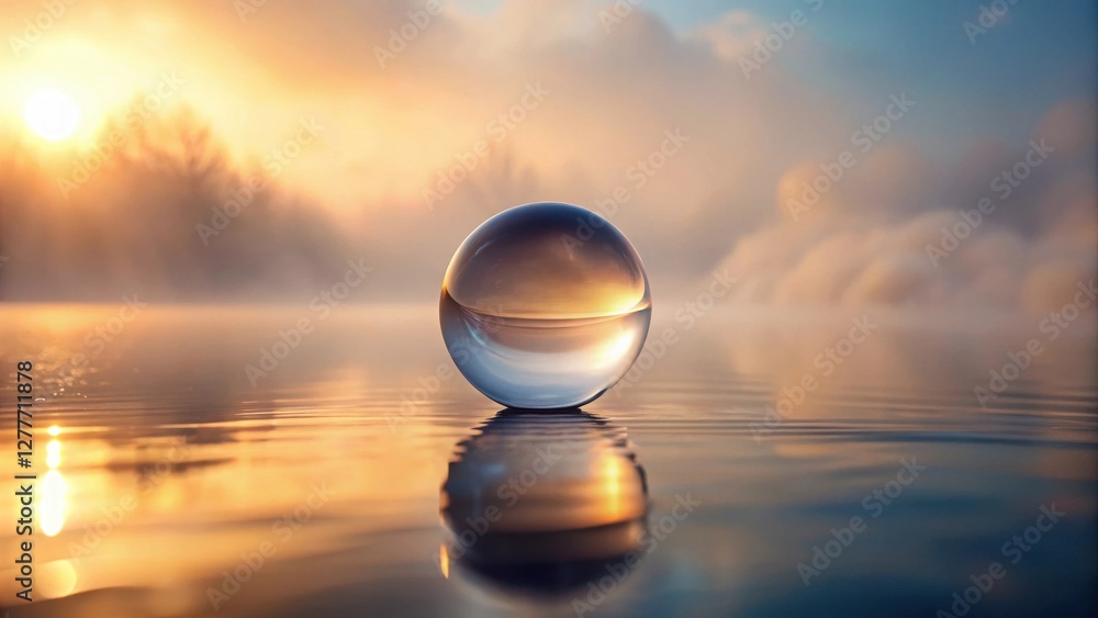 Serene Sunrise Reflection in a Crystal Orb on Calm Water Serene Sunrise Reflection in a Crystal Orb on Calm Water