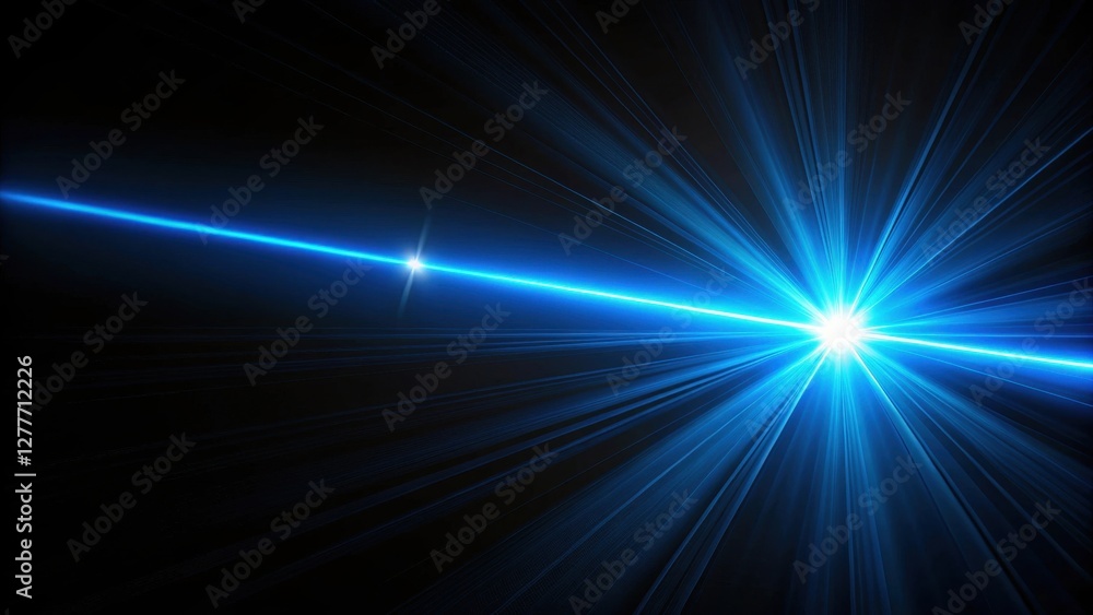 Fototapeta premium Abstract Blue Laser Beam Radiating Light Streaks Across Dark Background
