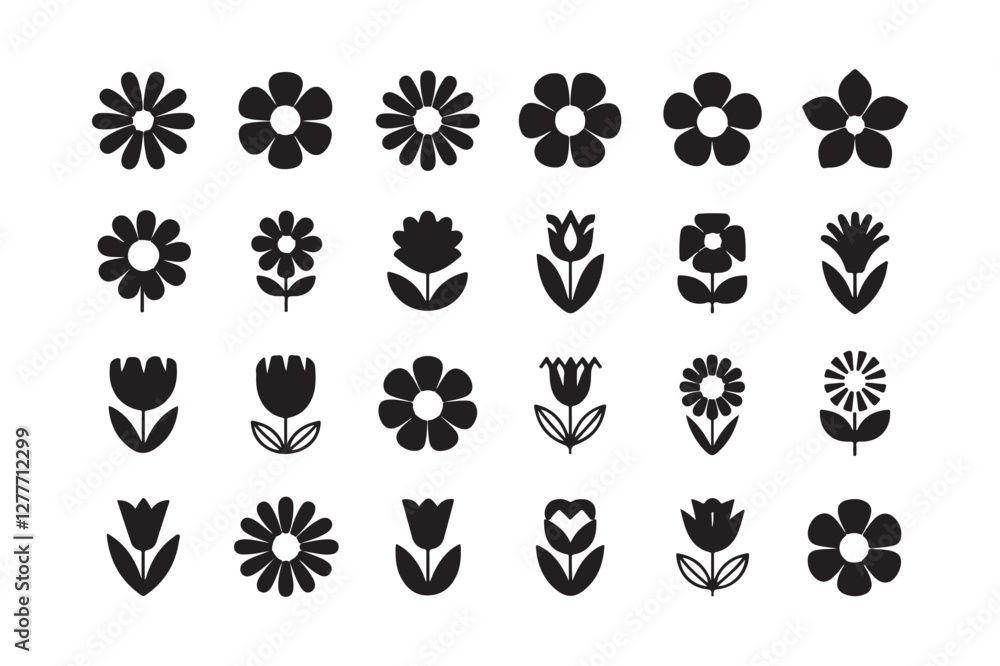 Fototapeta premium Set of floral icons silhouette vector style design4