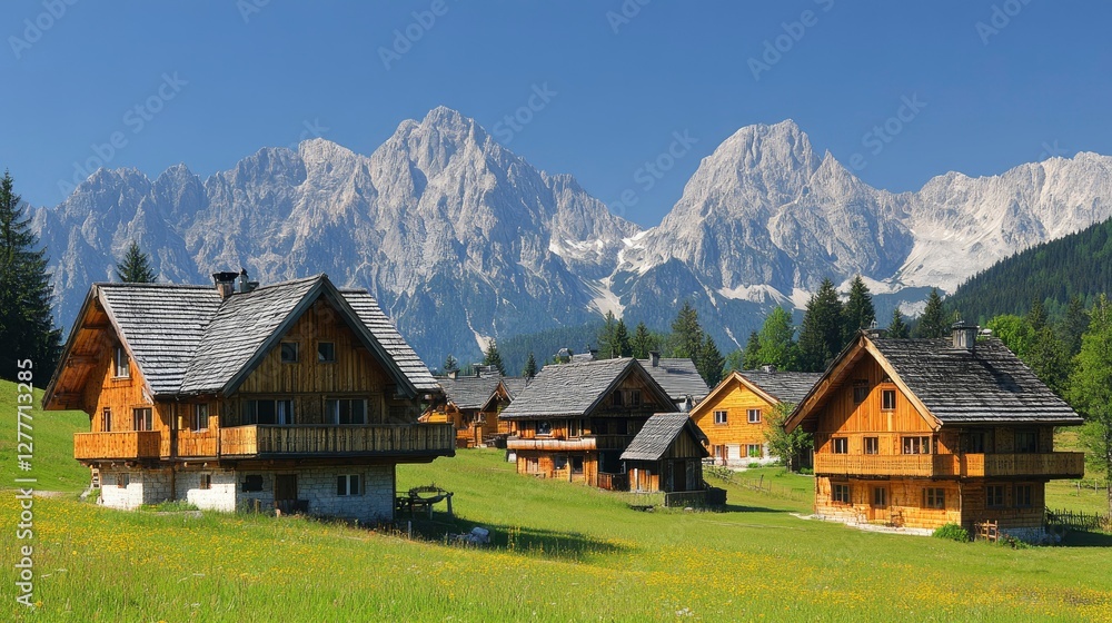 Idyllic Alpine Village nestled in the Austrian Alps with Majestic Mountain Views Idyllic Alpine Village nestled in the Austrian Alps with Majestic Mountain Views