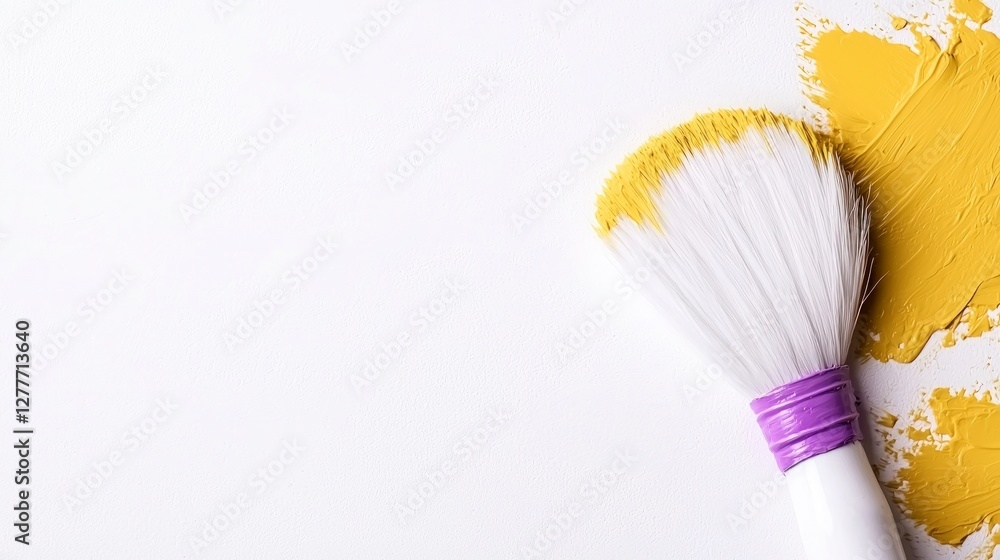 Yellow Paintbrush Stroke on White Art Supplies Creativity Painting Yellow Paintbrush Stroke on White Art Supplies Creativity Painting
