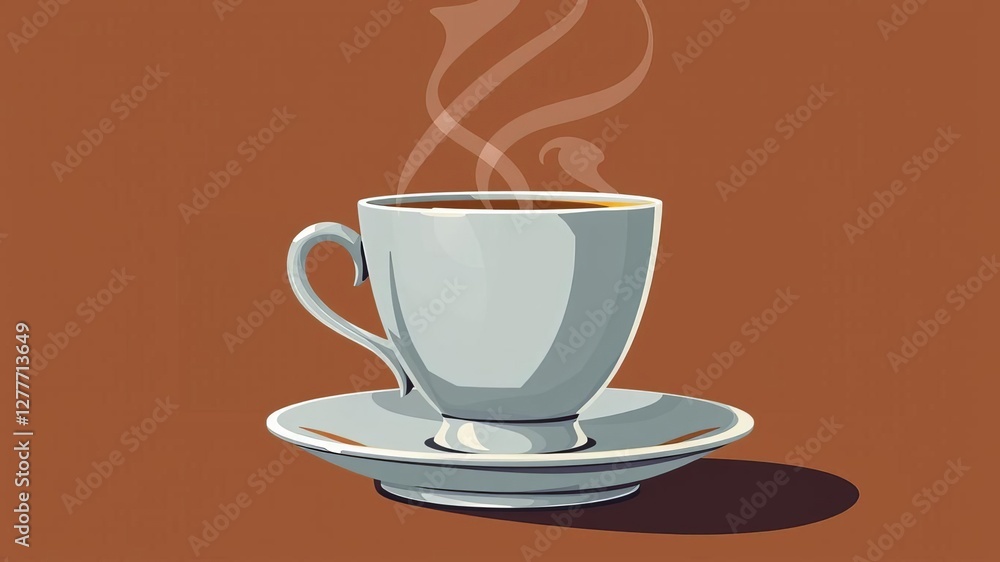 Obraz premium Vintage inspired illustration of steaming coffee cup on saucer for design warmth sophistication elegance retro cafe drink beverage morning concept, warmth, saucer