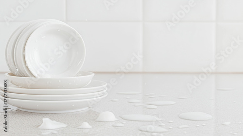 Pure White Porcelain: A pristine stack of elegant white porcelain plates and bowls, creating a minimalist composition that highlights simplicity and refinement.