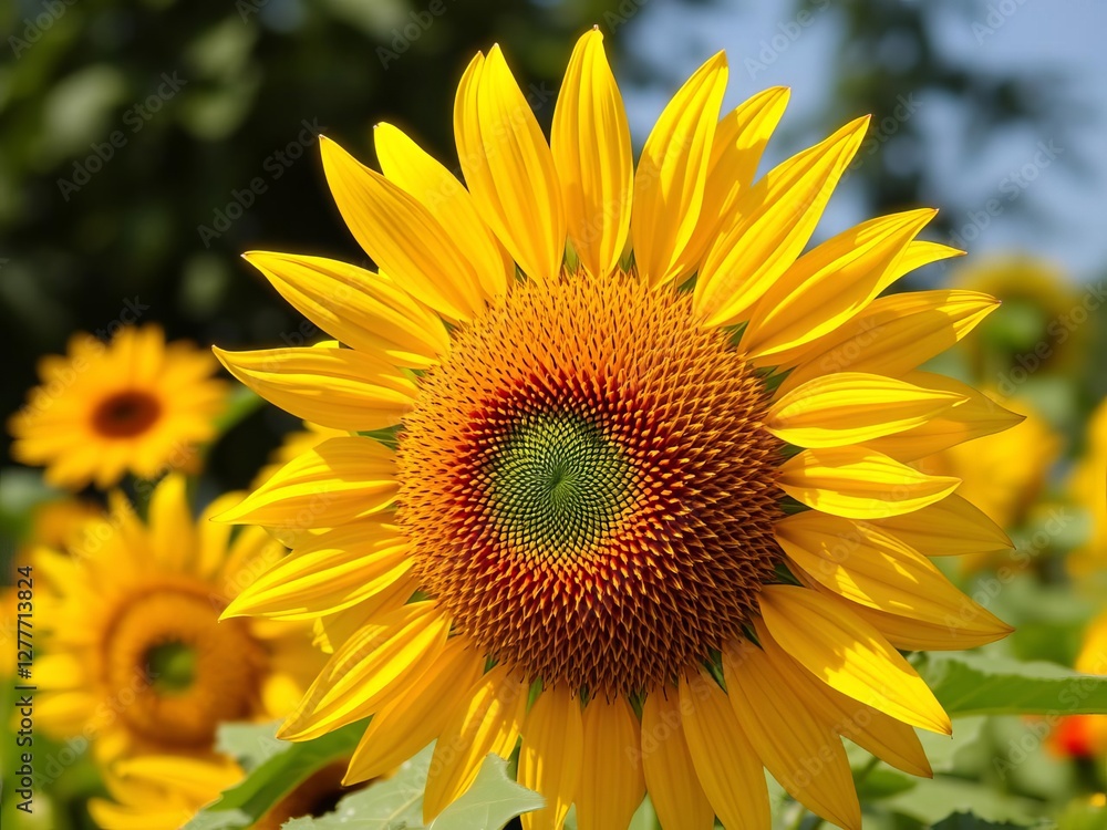 Vibrant sunflower with a big yellow bloom in full bloom, garden, plant Vibrant sunflower with a big yellow bloom in full bloom, garden, plant