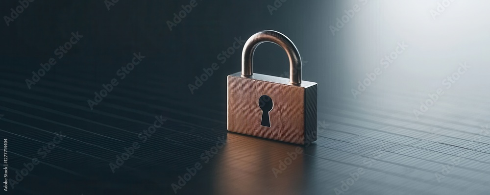 Naklejka premium Close-up of a shiny padlock on a dark surface emphasizing security and protection concepts in digital age