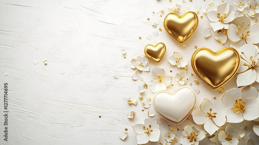 Obraz premium Elegant luxury-themed Valentine's cards with gold-foil heart cut-outs, embossed floral patterns, placed on a white background