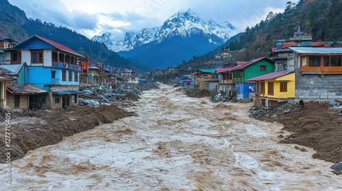 Himalayan Village Flooded by Raging River After Heavy Rainfall