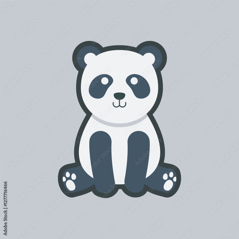 Fototapeta premium panda sit character in outline flat vector design.