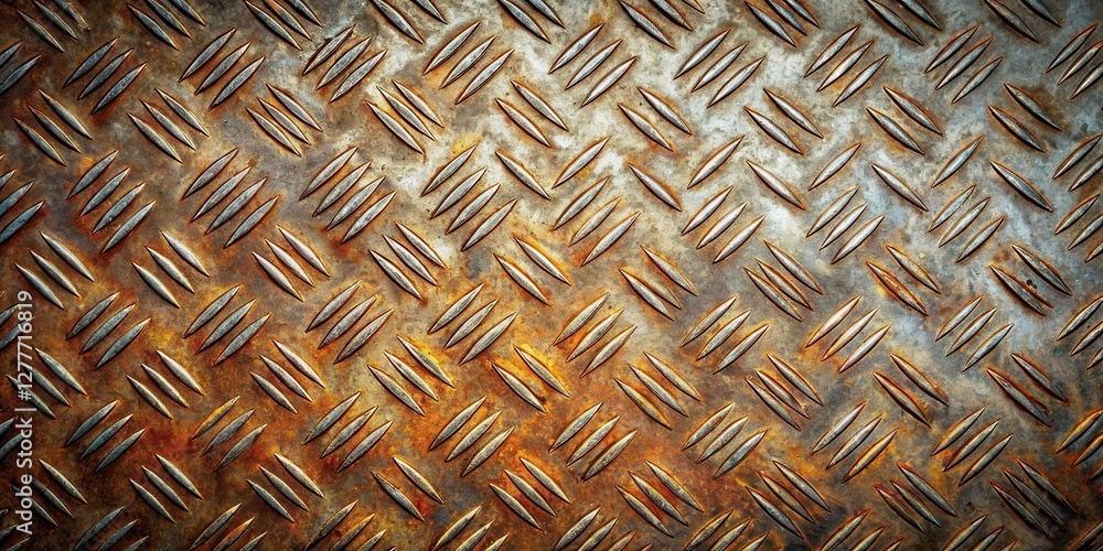 Rusty Diamond Plate Metal Texture A Detailed Close-Up Showing Aged Industrial Surface Rusty Diamond Plate Metal Texture A Detailed Close-Up Showing Aged Industrial Surface