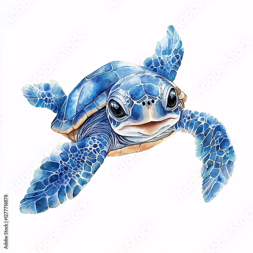 Blue turtle swimming gracefully in clear water.