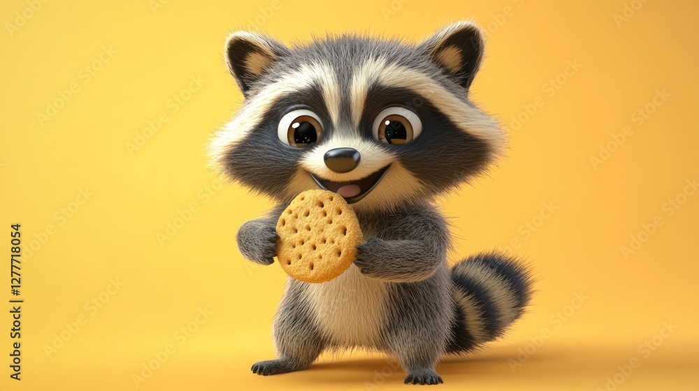 Adorable 3D Rendered Raccoon Enjoying a Cookie Adorable 3D Rendered Raccoon Enjoying a Cookie