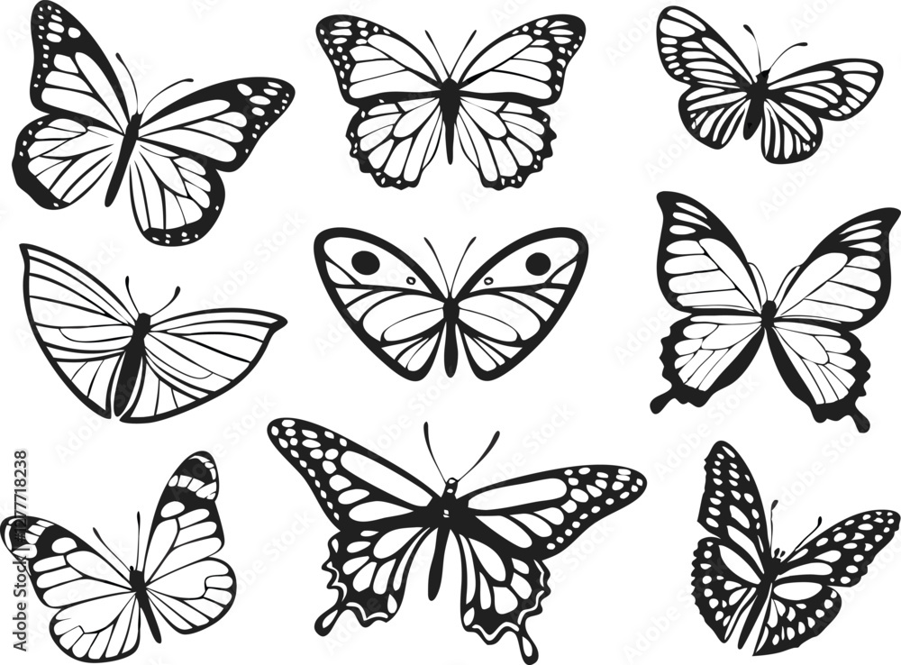 Different butterflies set. Vector illustration Different butterflies set. Vector illustration