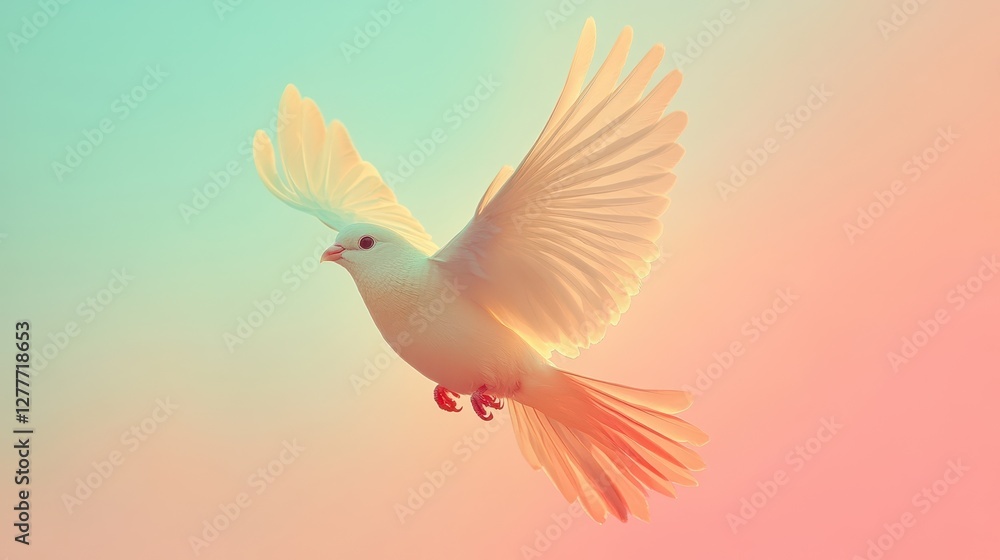 Fototapeta premium Ethereal White Bird in Flight with Soft Pastel Background Hues