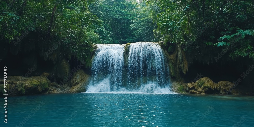 Naklejka premium Peaceful Waterfall in Nature, Generative AI