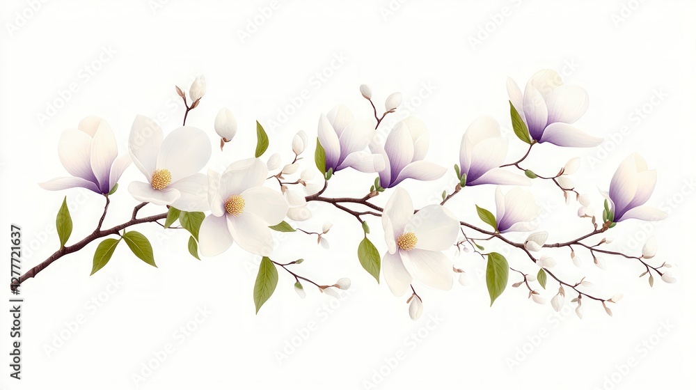 Obraz premium Elegant Magnolia Blossom Branch Spring Floral Illustration