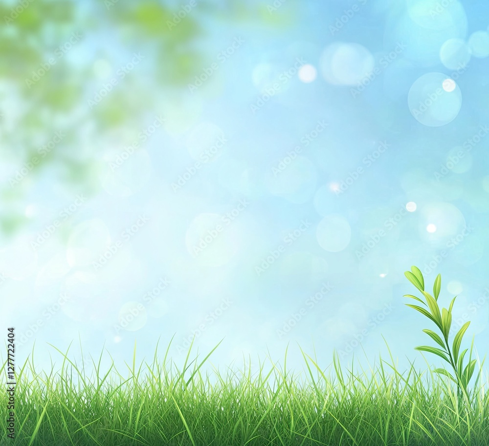 Spring sprout emerging in grassy field, bright bokeh background, nature scene Spring sprout emerging in grassy field, bright bokeh background, nature scene