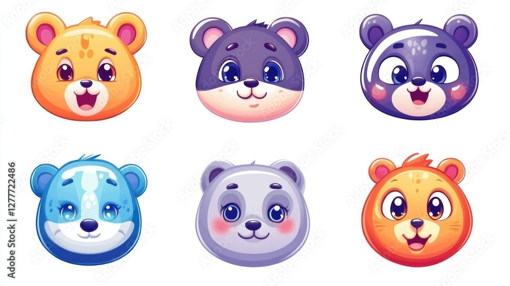 Cute cartoon bear faces, various colors and expressions. Cute cartoon bear faces, various colors and expressions.