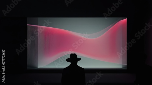 A futuristic office environment, holographic charts and digital projections