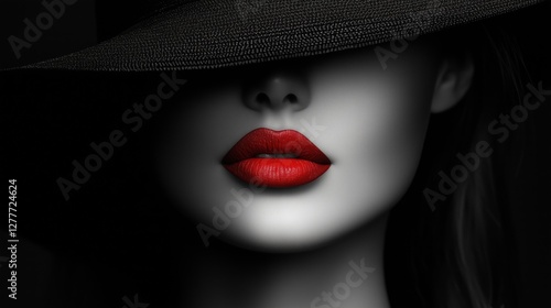 Wallpaper Mural Woman in black hat with red lips in monochrome Torontodigital.ca
